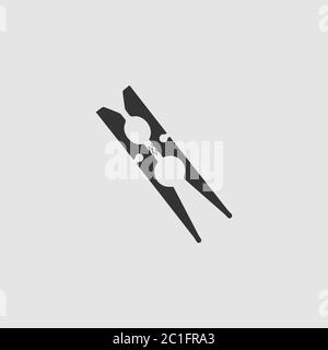 Icona della clothespin piatta. Pittogramma nero su sfondo grigio. Simbolo dell'illustrazione vettoriale Illustrazione Vettoriale