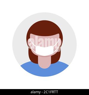 Icona vettoriale di un membro dello staff medico con una maschera facciale e capelli corti, vestita di blu. Rappresentare un medico, un infermiere o un veterinario sul sito sanitario. Illustrazione Vettoriale