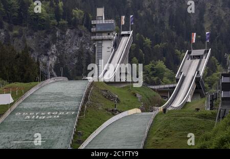 Ski Jump Arena Oberstdorf, Allgäu, maggio, Germania, Europa Foto Stock