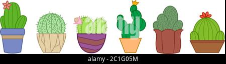 Icone Cactus in stile piatto su sfondo bianco Illustrazione Vettoriale