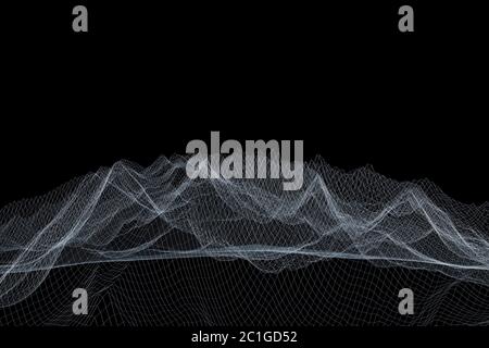 Paesaggio poligonale a reticolo. Montagne con linee e punti collegati Foto Stock