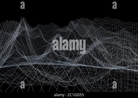 Paesaggio poligonale a reticolo. Montagne con linee e punti collegati Foto Stock