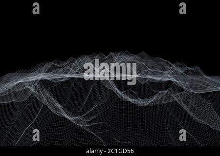 Paesaggio poligonale a reticolo. Montagne con linee e punti collegati Foto Stock