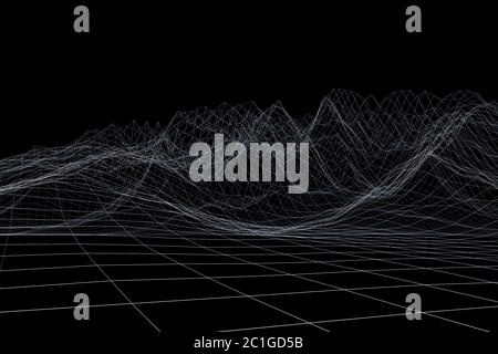 Paesaggio poligonale a reticolo. Montagne con linee e punti collegati Foto Stock