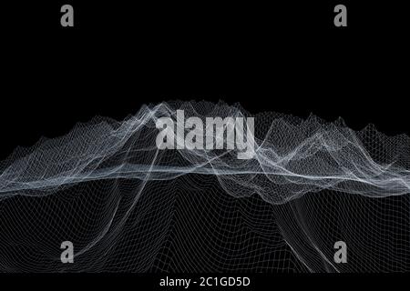 Paesaggio poligonale a reticolo. Montagne con linee e punti collegati Foto Stock