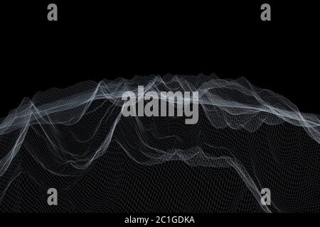 Paesaggio poligonale a reticolo. Montagne con linee e punti collegati Foto Stock