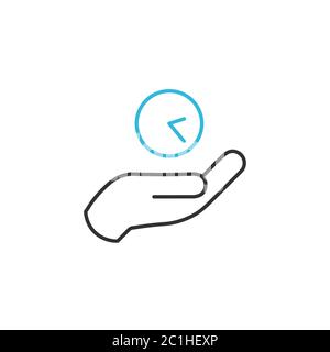 Icona lineare dell'orologio con la mano. Mantieni il tempo, salva il concetto di tempo. Illustrazione vettoriale di stock isolata su sfondo bianco. Illustrazione Vettoriale