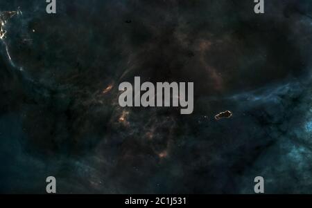 Nebulose in qualche luogo in uno spazio profondo. Bellissimo paesaggio cosmico. Fantascienza Foto Stock