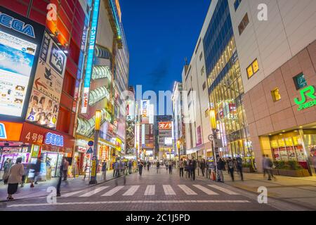 Notte nel quartiere commerciale di Akihabara, punto di riferimento a Tokyo, Giappone Foto Stock