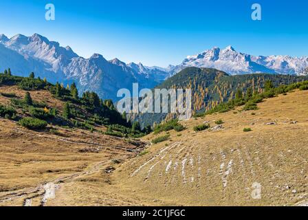 Vista da Strudelkopfsattel, Dolomiti, Alto Adige Foto Stock