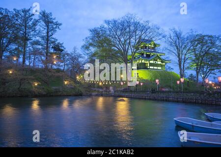 Takada Castello di notte a Niigata, Giappone Foto Stock