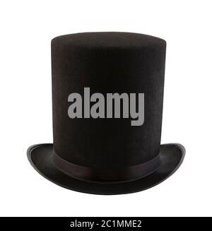 Extra neri alti vintage top hat isolati su sfondo bianco Foto Stock