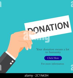 Illustrazione vettoriale di un uomo d'affari che detiene una carta di donazione. Adatto per campagne di carità, donazioni sociali e assistenza per aiutare l'umanità Illustrazione Vettoriale