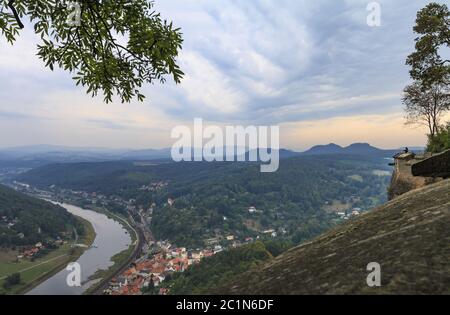 Fortezza Königstein, Svizzera sassone, fiume Elba, Sassonia, Germania, settembre Foto Stock