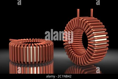 Induttore toroide in ferrite Foto Stock