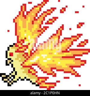 vettore pixel art fuoco uccello isolato cartone animato Illustrazione Vettoriale