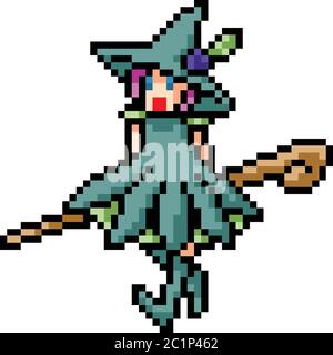 vettore pixel art strega ragazza isolato cartone animato Illustrazione Vettoriale