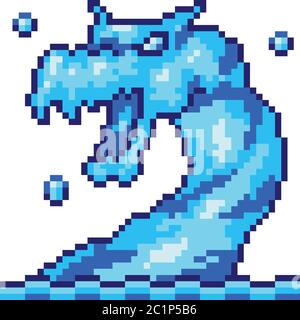 vettore pixel art drago acqua isolato cartone animato Illustrazione Vettoriale