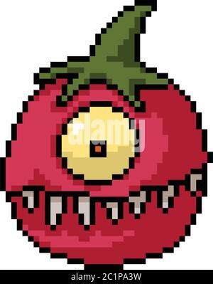 vettore pixel art mostro di pomodoro isolato cartone Illustrazione Vettoriale