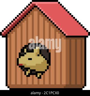 vettore pixel art casa animale domestico cartone animato isolato Illustrazione Vettoriale