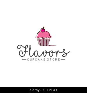 Tortina store logo design ispirazioni, vari sapori cupcake Illustrazione Vettoriale