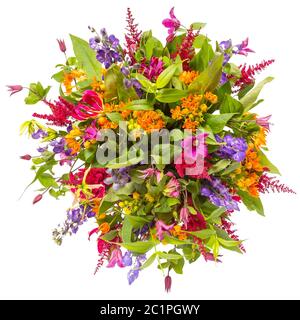 Bouquet di fiori vista dall'alto isolato su bianco Foto Stock