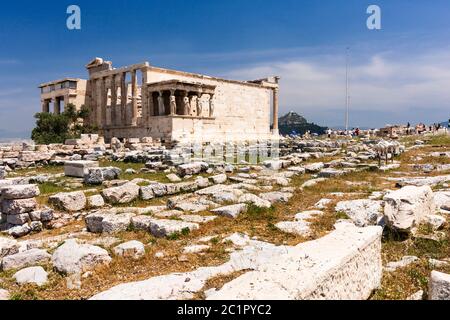 Erechtheion, Erechtheum, antico tempio greco, il lato nord dell'Acropoli di Atene, Atene, Grecia, Europa Foto Stock