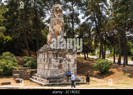 Il Leone di Amphipolis, IV secolo a.C., Anphipolis, Amfipoli, Macedonia Centrale, Grecia, Europa Foto Stock