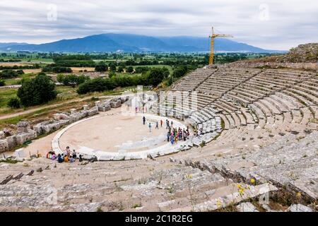 Teatro, Sito Archeologico di Philippi, Re Filippo II Filippoi, sobborgo di Kavala, Macedonia Orientale e Tracia, Grecia, Europa Foto Stock