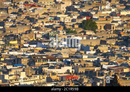 Vista aerea della vecchia Medina a Fes Marocco Foto Stock