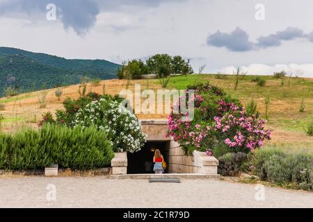 Tomba reale di Filippo II, Museo delle Tombe reali a Aegai, Aigai antico, Vergina, Macedonia Centrale, Grecia, Europa Foto Stock