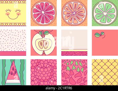 set di frutta modello vettoriale. stampa per stoviglie monouso Illustrazione Vettoriale