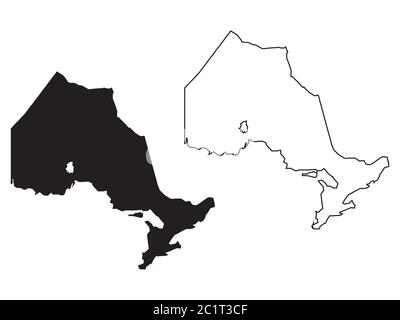 Provincia e territorio dell'Ontario del Canada. Illustrazione e contorno neri. Isolato su sfondo bianco. Vettore EPS Illustrazione Vettoriale