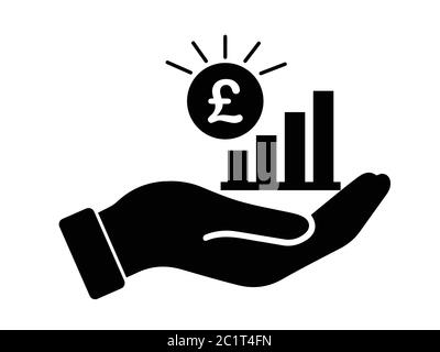 Grafico a barre della crescita di Palm out GBP. Illustrazione nera isolata su sfondo bianco. Vettore EPS Illustrazione Vettoriale