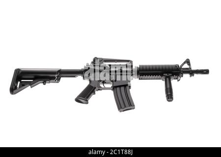 Immagine ingrandita di un'arma isolata AR-15 Foto Stock