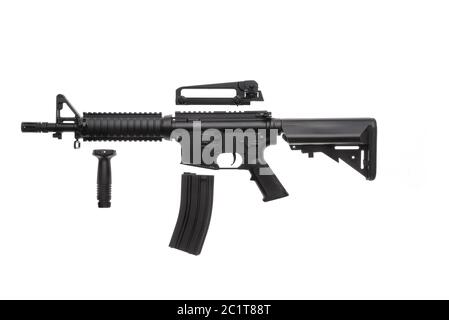 Immagine ingrandita di un'arma isolata AR-15 Foto Stock