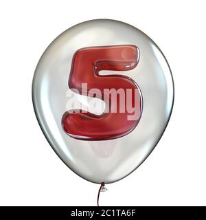 Numero cinque 5 nel palloncino trasparente 3D Foto Stock