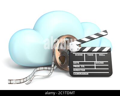 Icona nuvola con nastro e clapper 3D Foto Stock