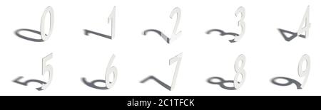 Numeri di cifre ombreggiate 0-9 3D Foto Stock
