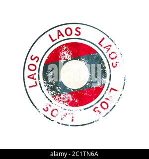 Laos segno, grunge vintage con bandiera su bianco Illustrazione Vettoriale