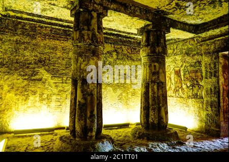 Gli affreschi sulla parete della tomba di MeryRe, Sommo Sacerdote del Athen in Akhetaten in Amarna sito archarological, Egitto Foto Stock