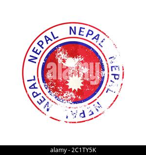Nepal segno, vintage grunge imprint con bandiera su bianco Illustrazione Vettoriale