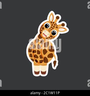 simpatico modello adesivo giraffa in stile vettoriale piatto Illustrazione Vettoriale