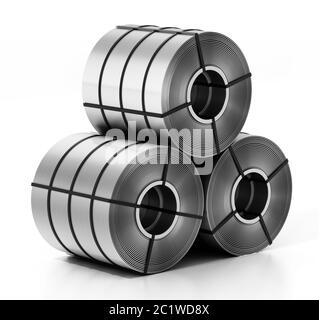 Rotoli in acciaio inox isolati su fondo bianco. Illustrazione 3D. Foto Stock