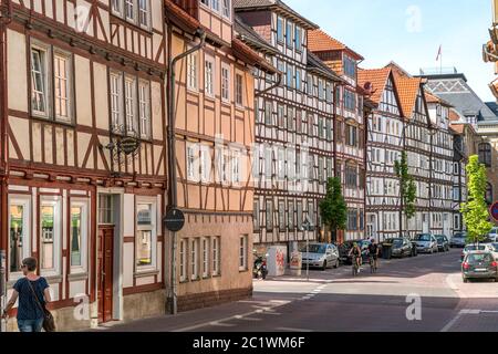 Fachwerkhäuser in der Altstadt von Eschwege, Hessen, Deutschland | Città vecchia con case in legno incorniciate a Eschwege, Assia, Germania Foto Stock