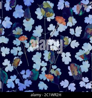 Motivo floreale senza cuciture con fiori selvatici su sfondo blu scuro Foto Stock