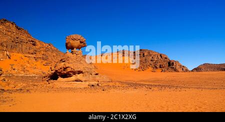 Formazione astratta di roccia aka maiale o hedgehog a Tamezguida, Tassili nAjjer parco nazionale, Algeria Foto Stock