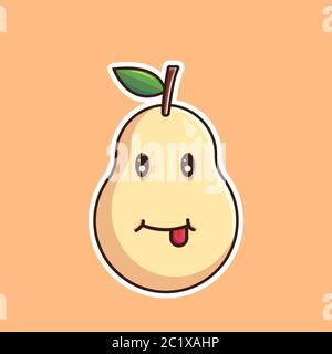 Cute Pear Vector Illustration. Stile Cartoon piatto Illustrazione Vettoriale