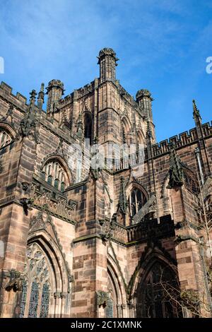Esterno della Cattedrale di Chester, Chester, Cheshire, Regno Unito Foto Stock