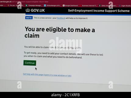 Immagini dello schermo del computer del sito web HMRC Self Employment Income Support scheme covid19 Foto Stock